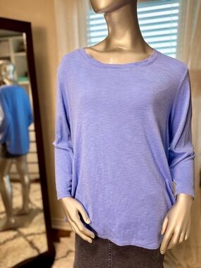 Tommy Bahama 100% Cotton 3/4 Sleeve Slub Knit Top Periwinkle Extra Large